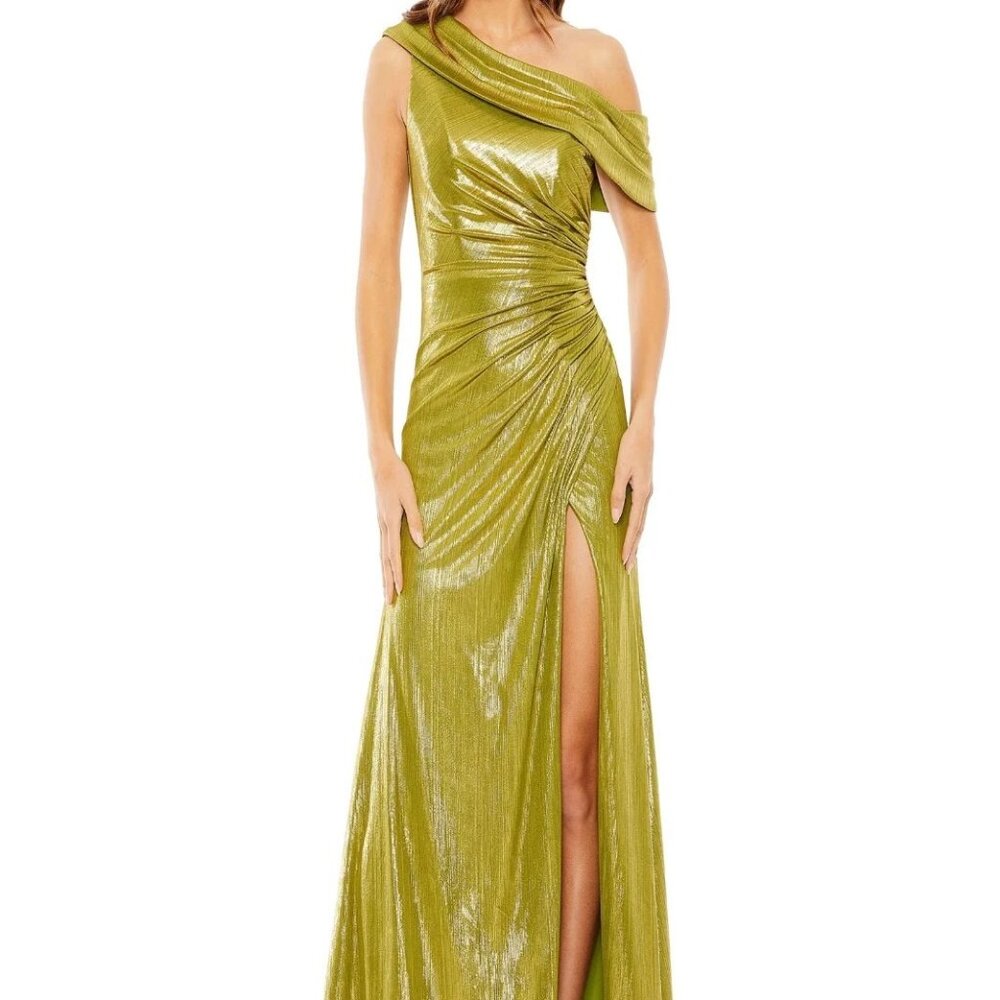 Mac Duggal Gown Dress Womens Green Apple Ruched One Shoulder 27152